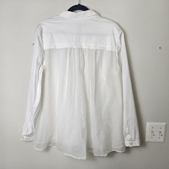 Lafayette 148‎ Sz 14 White Button Up Shirt Cotton Silk Stretch Long Sleeve Sheer - Picture 2 of 6